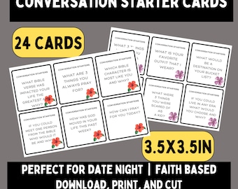 Christian Conversation starter cards for couples, couples questions, church printables, conversation cards for adults, icebreaker game