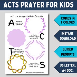 ACTS prayer method worksheet for kids printable ACTS method template for beginners sunday school prayer journal pages with ACTS acronym