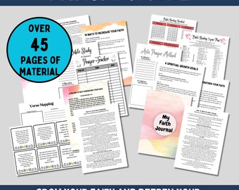 Diario de Fe Imprimible, Guía de Estudio Bíblico, Plantilla, Rastreador de Oración, Paquete de Diario de Crecimiento Espiritual, Tarjetas de Escrituras con Versículos Cristianos