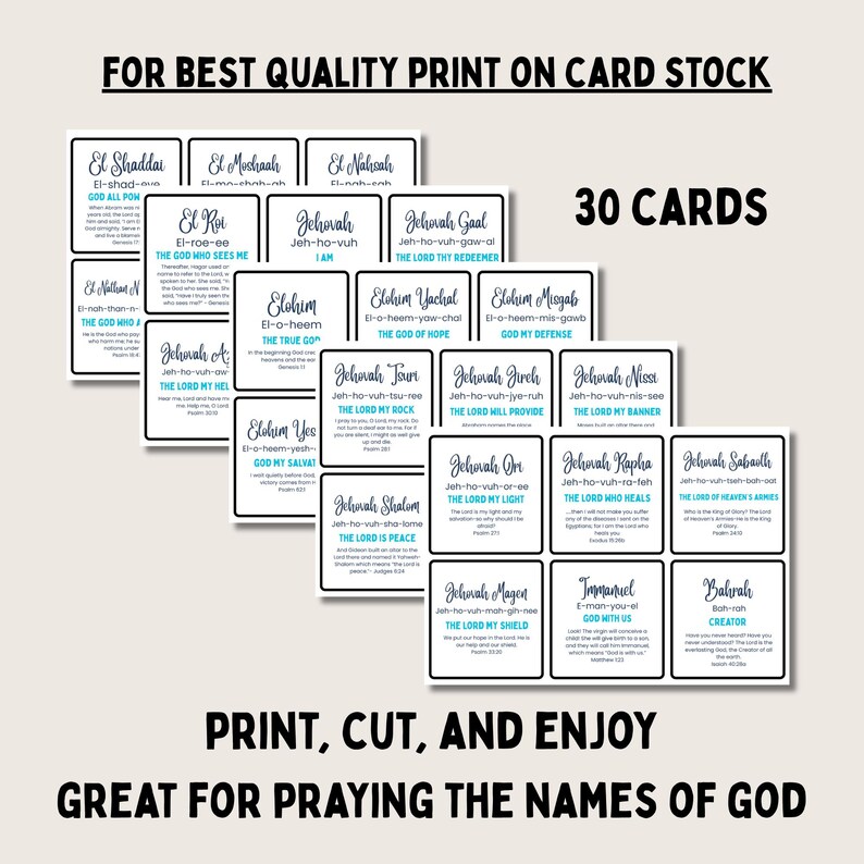 Names of God Printable Cards for Bible Verse Study on Hebrew Name ...