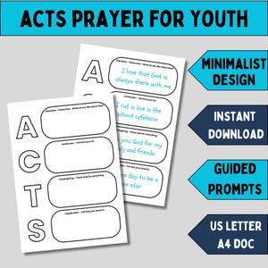 Youth Prayer Journal for Learning How to Pray Acts Prayer Method Worksheet Printable Christian Student Guide Sunday School Resource Template