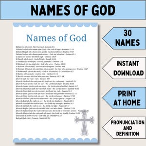 Names of God Printable Bible Study Resource Guide Biblical Reference Christian Wall Art Decoration Prayer Room Faith Based Digital Download