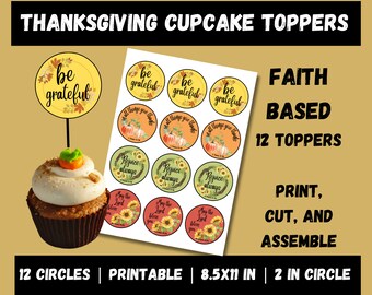 Thanksgiving cupcake toppers printable, religious cupcake toppers, church cupcake topper, fall cupcake topper template download