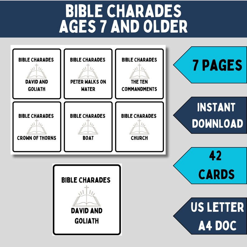 Bible Charades Printable Game Youth Group Church Activity Kids Family ...