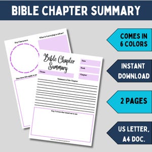 Printable bible chapter summary template for bible study journal with indepth chapter study guide for adults bible journaling printable