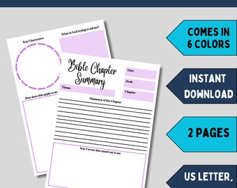 Printable bible chapter summary template for bible study journal with indepth chapter study guide for adults bible journaling printable
