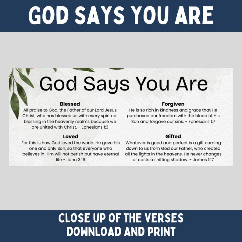 God Says You Are Christian Printable Wall Art Bible Verse Scripture ...
