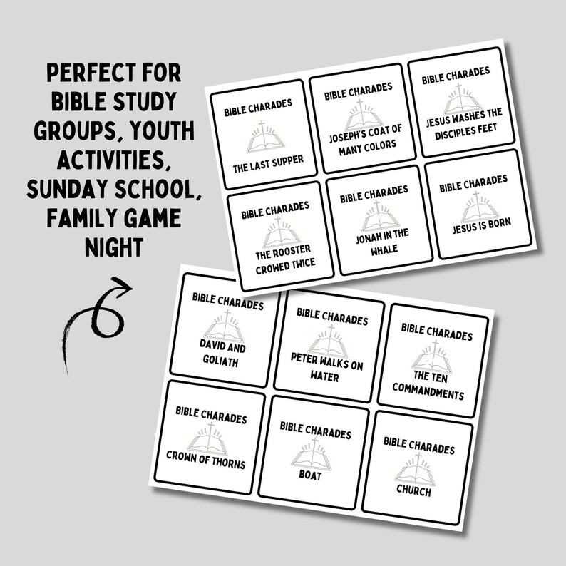 Bible Charades Printable Game Youth Group Church Activity Kids Family ...