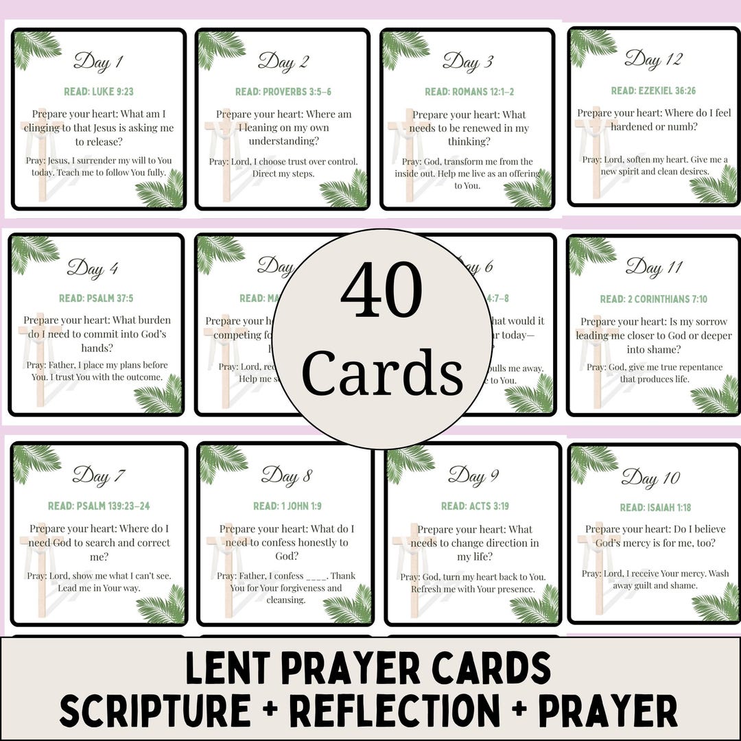 40 Day Lent Prayer Cards Printable Scripture Devotional Daily ...