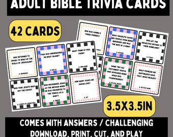 Adult Bible Trivia Cards, bible trivia games, bible games for adults, sunday school activities, church games, bible trivia questions