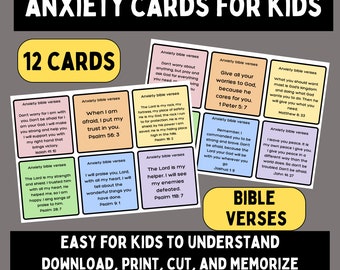 Kids anxiety scripture cards, anxiety relief printable, bible memory cards, encouraging scripture cards, anxiety coping cards, anxiety help