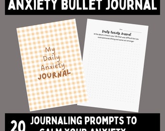 Anxiety bullet journal pages, anxiety journal printable, bujo printable, mental health journal prompts, dotted journal, daily journal