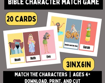 Bible character memory match game, memory match game for toddlers and preschoolers, sunday school activities, bible games for kids