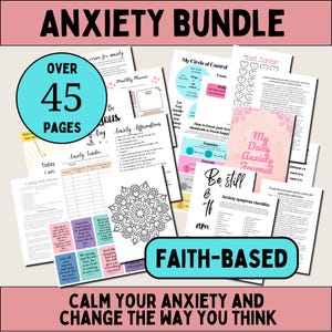 Christian Anxiety Journal pdf with bible verses mental health journal bundle for anxiety management cards with coping skills printables image 1