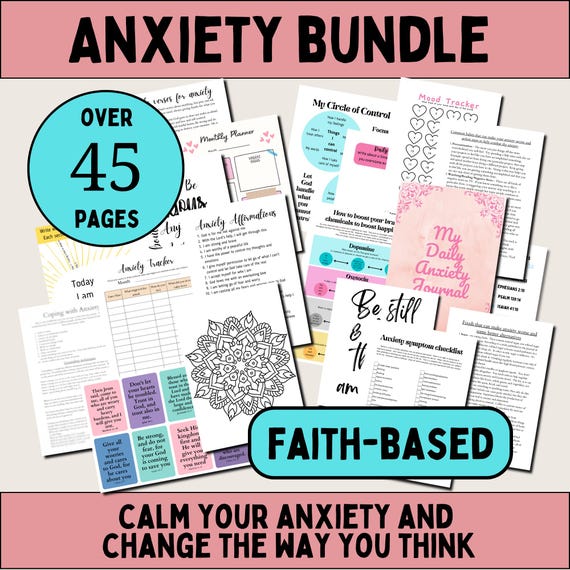 Christian Anxiety Journal pdf with bible verses mental health journal bundle for anxiety management cards with coping skills printables