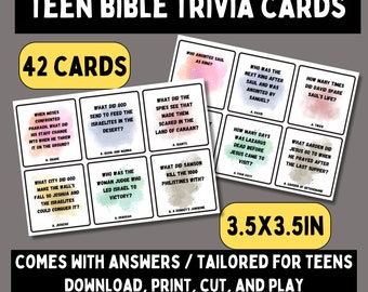 Teen Bible Trivia Cards, bible trivia games, sunday school activities, bible games for teens, church games, bible trivia questions
