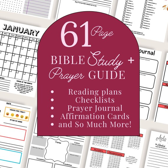 Printable Bible Study Guide Prayer Journal Bundle Christian Devotional Page Scripture Mapping Reflection Worksheet Monthly Calendar Verse