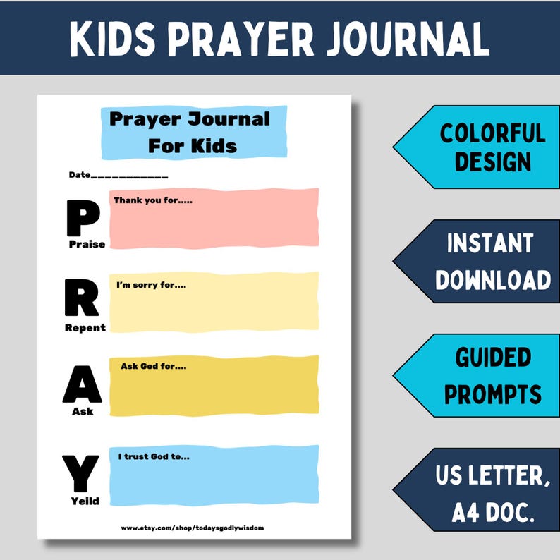 Printable journal template for kids guided prayer journal pages for children sunday school printable christian journal with prompts image 4