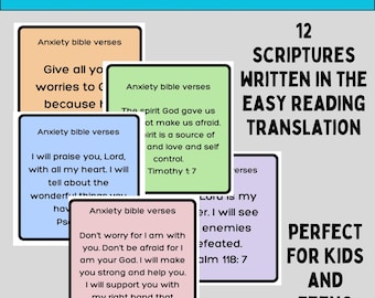 Bible Anxiety Card Kid Scripture Printable Verse Collection Digital Christian Affirmation Faith Based Fear Therapy Gifts for Children