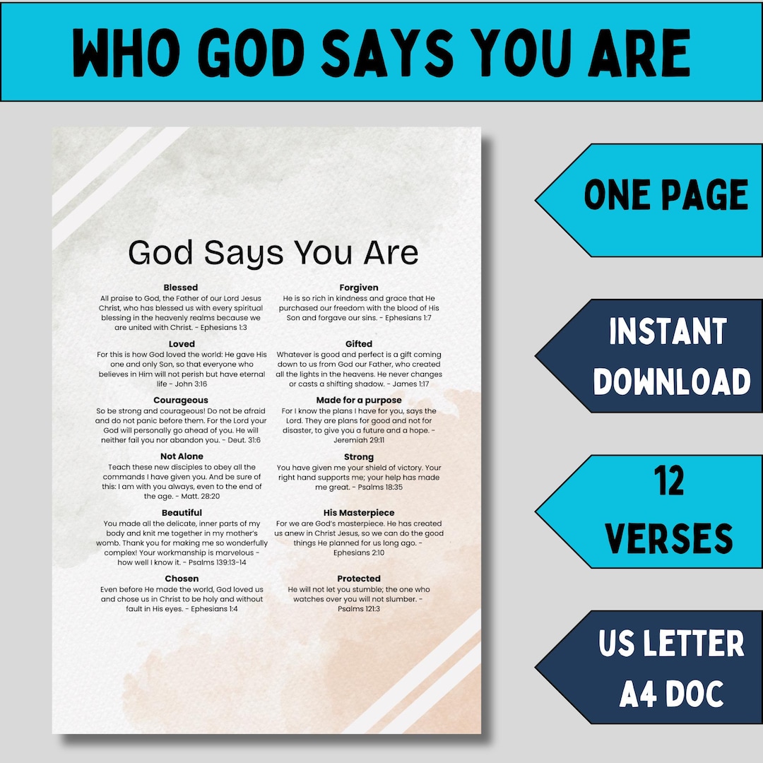 God Says You Are Christian Printable Wall Art Bible Verse Scripture ...