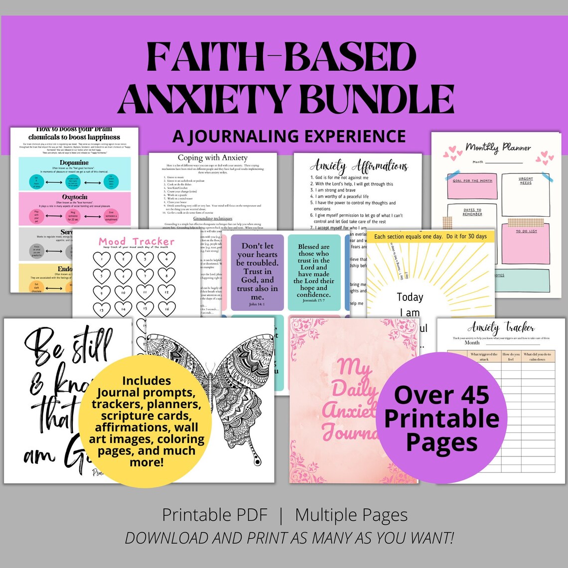 Christian Anxiety Journal Printable Bundle Mental Health Etsy
