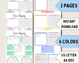 Verse Mapping Printable Template Download Bible Study Journal Scripture Analysis Worksheet Christian Devotional Guide Bible verse Journaling
