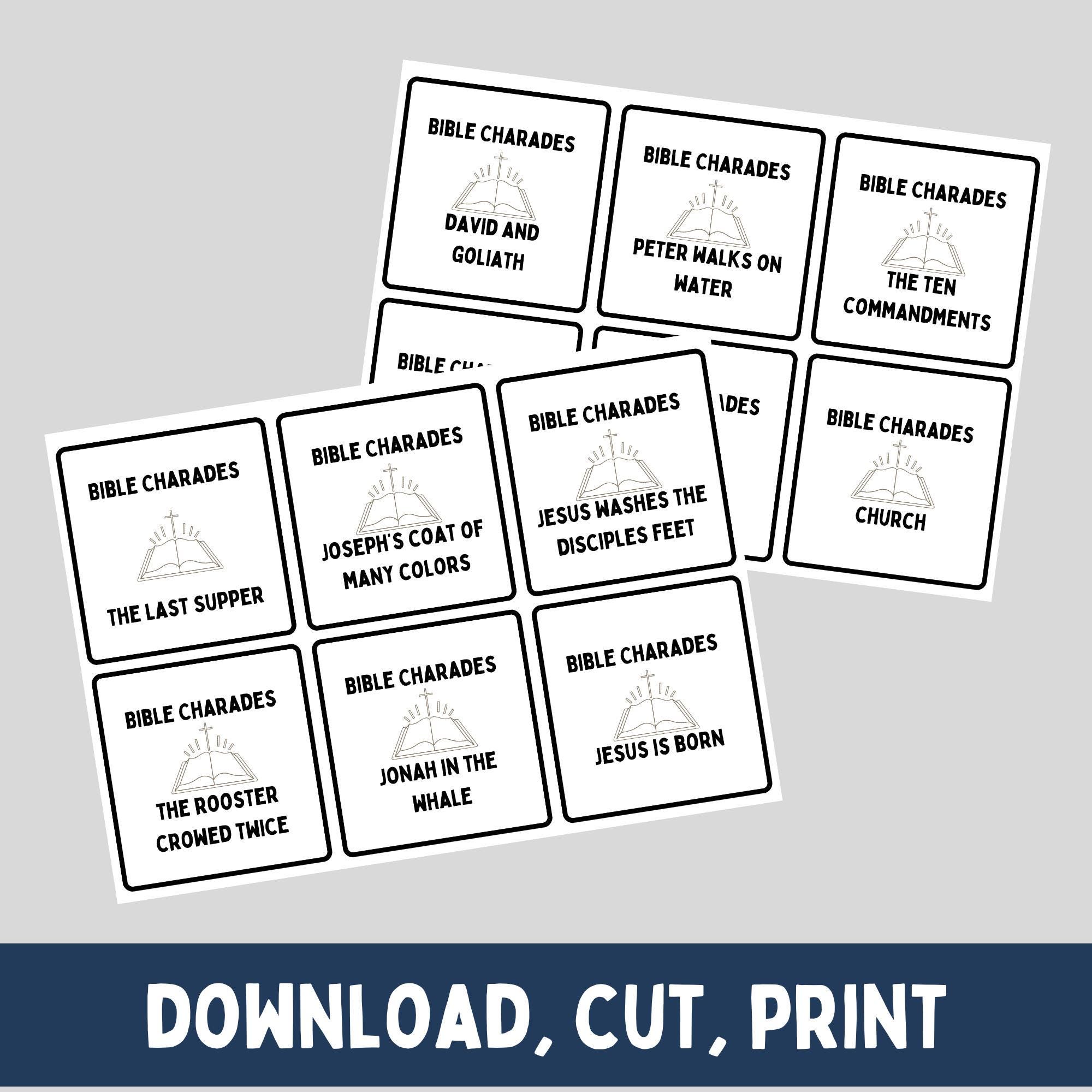 Bible Charades Printable Game Youth Group Church Activity Kids Family ...
