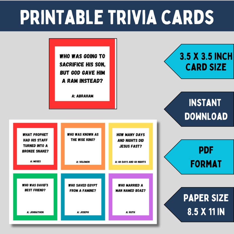 Kids bible trivia card game for game night.