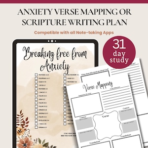 Anxiety Verse Mapping Plan for Adults Printable Devotional Guide Christian Resource Planner Worksheet with Anxiety Scripture Writing Plan
