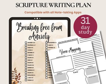 Anxiety Verse Mapping Plan for Adults Printable Devotional Guide Christian Resource Planner Worksheet with Anxiety Scripture Writing Plan