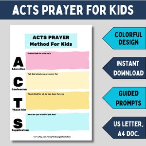 ACTS prayer journal pdf for childrens prayer printable ACTS acronym prayer guide for kids prayer worksheet for sunday school prayer template