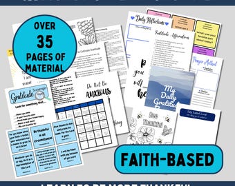 Diario de gratitud cristiano, páginas imprimibles, devocional diario, tarjetas con versículos bíblicos, guía de oración y meditación bíblica, bienestar espiritual y mental.