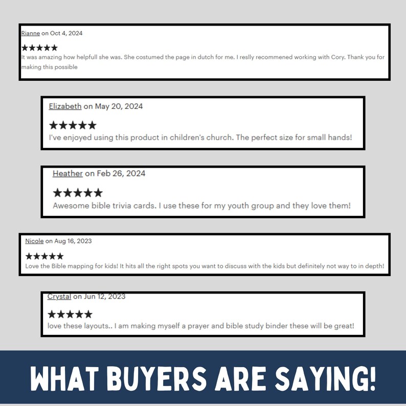 May include: A screenshot of a website showing customer reviews for a product. The reviews are all positive and mention the product's quality, usefulness, and value. The text "WHAT BUYERS ARE SAYING!" is displayed in large, bold letters at the bottom of the image.