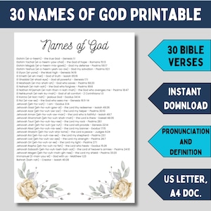 Namen Gottes druckbare Definition der hebräischen Namen im Bibelvers für Gotteseigenschaften Vorlage der Namen Gottes für das christliche Bibelunterricht