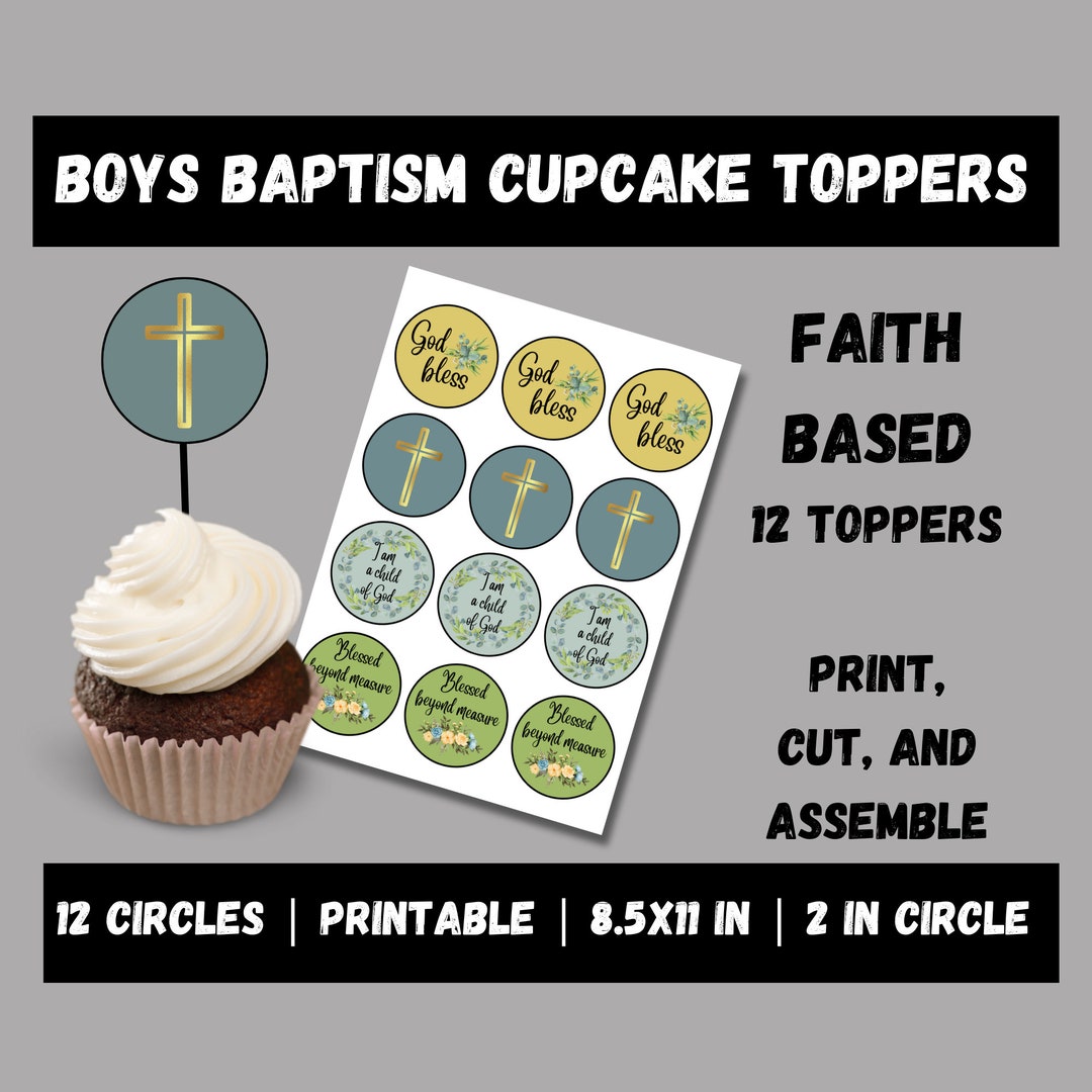 Boys Baptism Cupcake Toppers Printable Cupcake Toppers Boy Etsy