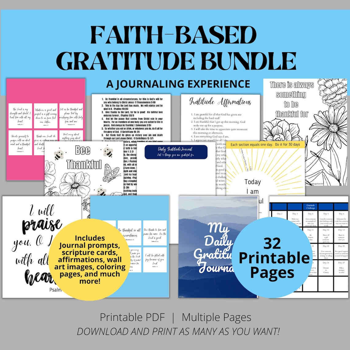Christian Gratitude Journal Printable Bundle Mindfulness Etsy