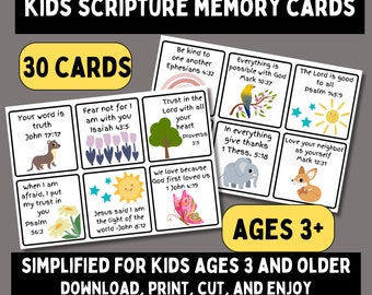 Kids scripture memory cards, bible verses for children, lunch box scripture cards, bible verse memory cards for toddlers and preschoolers