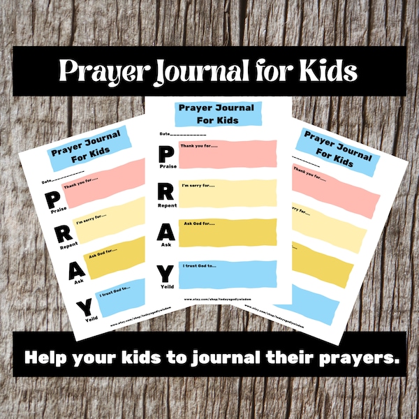 Prayer Journal for Kids printable, Christian journal, printable journal pages, bible study journal, kids journal, acronym to pray for kids