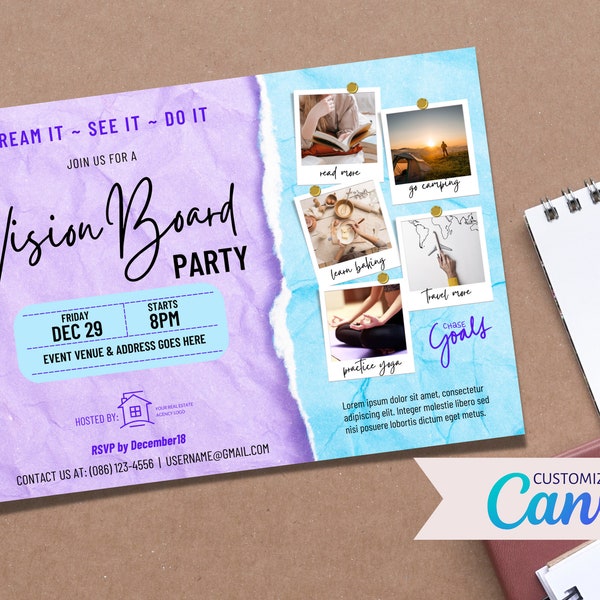 Invitation | Client Event | Vision Board Party | Canva Template | Real Estate Marketing | Realtor | Digital Download