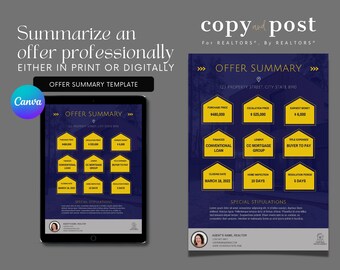 Offer Summary | Canva Template | Real Estate Marketing | Real Estate Tools | Realtor | Digital Download