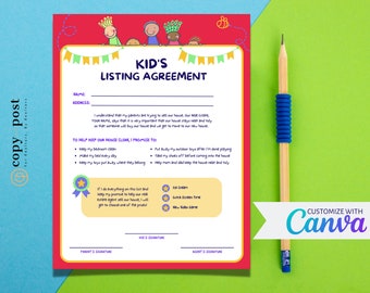 Kids Listing Agreement | Kids Activity Sheet | Canva Template | Real Estate Marketing | Real Estate Tools | Realtor | Digital Download