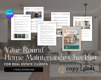 Home Maintenance Checklist | Canva Template | Real Estate Marketing | Real Estate Tools | Realtor | Digital Download