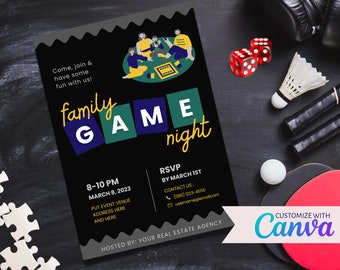 Invitation | Client Event | Family Game Night | Canva Template | Real Estate Marketing | Realtor | Digital Download
