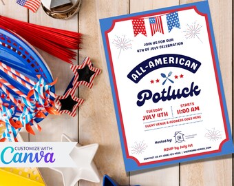 Invitation | Client Event | July 4th Celebration | Canva Template | Real Estate Marketing | Realtor | Digital Download | Potluck
