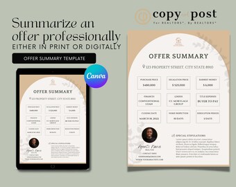 Offer Summary | Canva Template | Real Estate Marketing | Real Estate Tools | Realtor | Digital Download