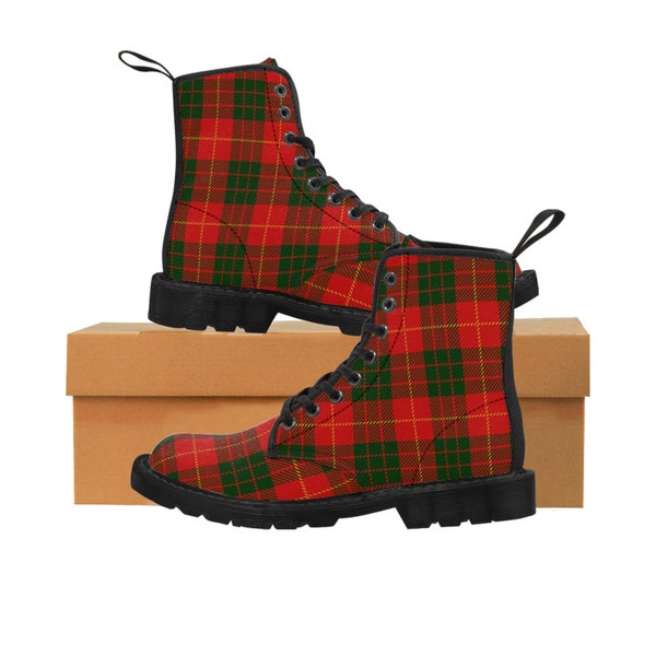 Scottish Clan Christmas Tartan Plaid Style Boots Women's Canvas Boots Vegan Leather Lace Up Combat boots Goth Boots Rave Festival Grunge
