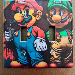 Custom Design Double Light Switch Cover, Mario Brothers Theme