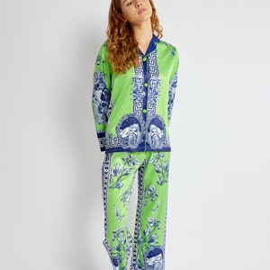 Dephelle London Silky Satin Pyjama Set Coup de Foudre/ Loungewear, gifts for her, full length pyjama, stylish sleepwear, luxury pyjama