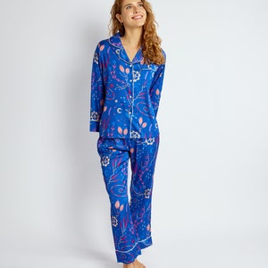 Dephelle Women&#39;s Silky Satin Printed Pyjama Set The Anatomy of Self /Long Sleeve Pyjama/Women&#39;s Nightwear/ Full Length PJ/Christmas