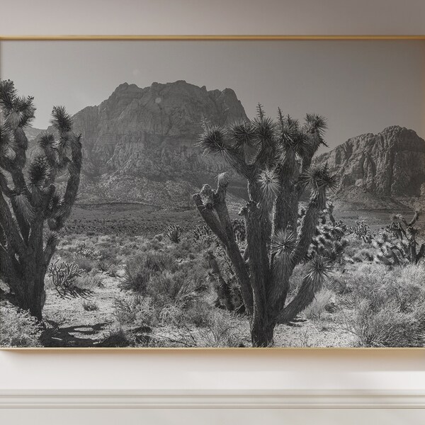 Joshua Tree Desert Print, Fine Art Photography, Wall Art Print, Boho Print, Landscape Desert Wall Art, Black and White, Digital Download